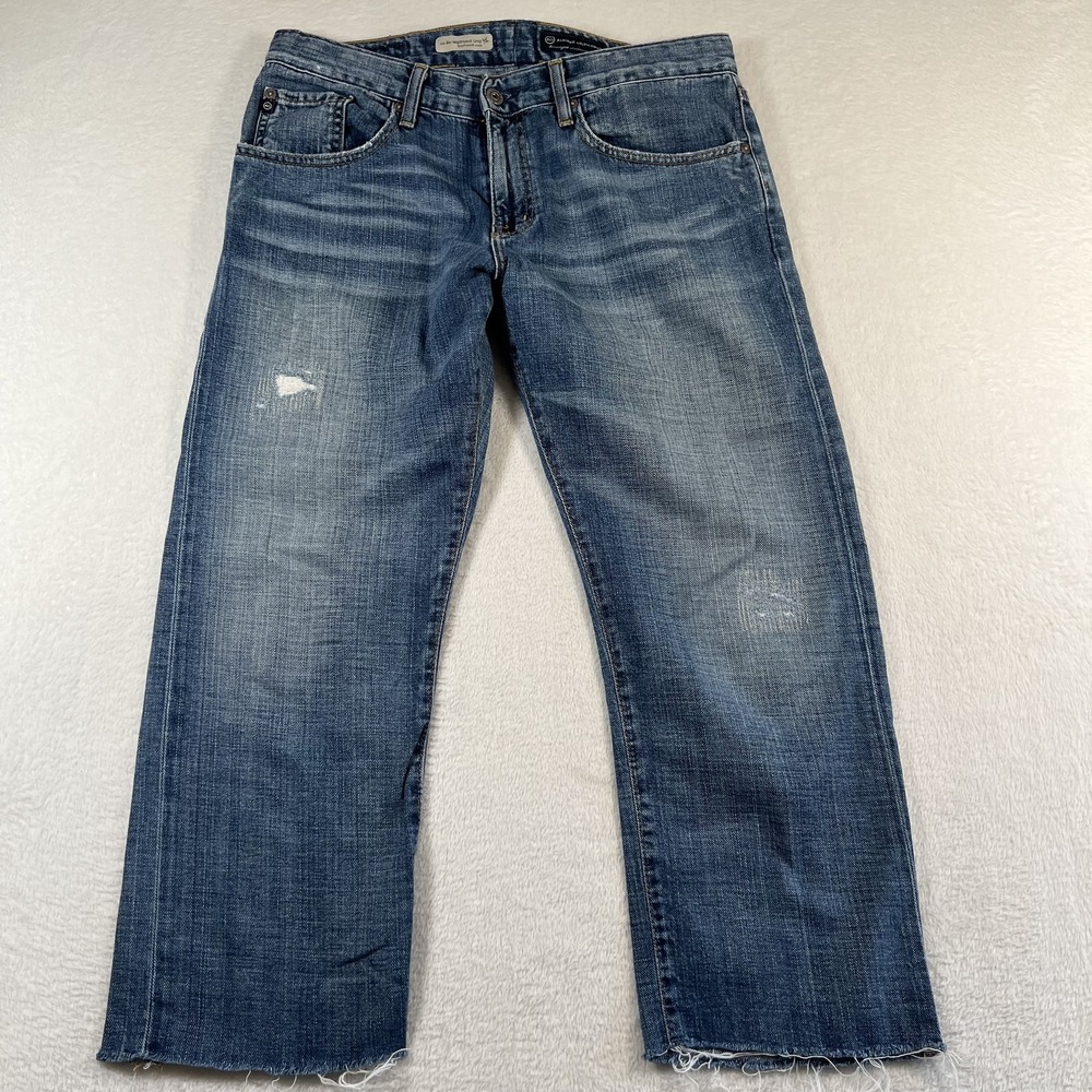 AG Adriano Goldschmied Ex-Boyfriend Crop Jeans Womens 30 Blue Distressed Raw Hem